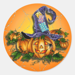 WITCH HAT, JACK & SPIDER  by SHARON SHARPE Classic Round Sticker