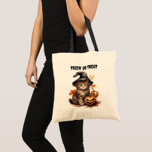 Witch Hat Kitty Cat Jack o'Lantern Kids Halloween Tote Bag