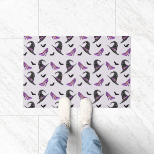 Witch Hat Lilac Heels With Bats Halloween Pattern Doormat