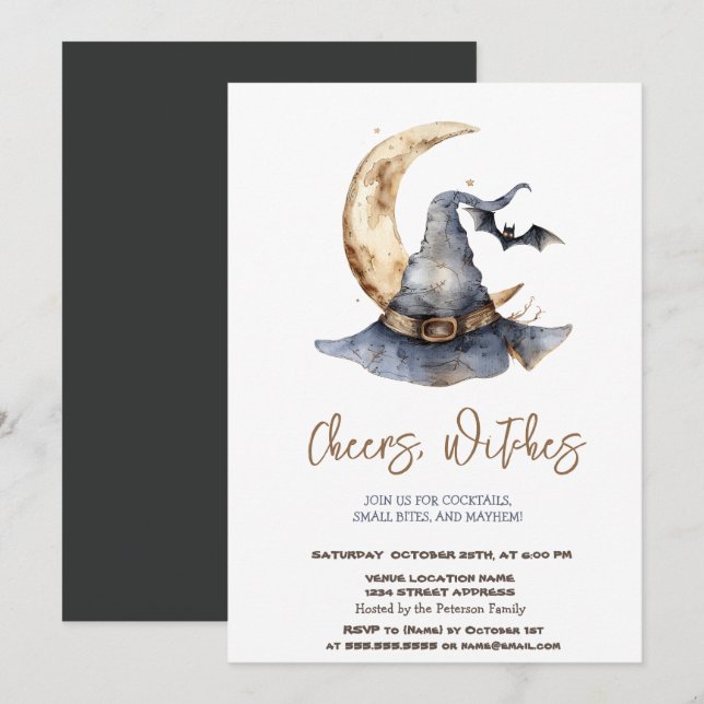 Witch Hat Moon Halloween Party Invitation (Front/Back)