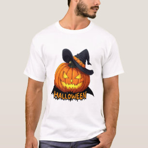 Witch Hat Pumpkin Halloween Text Scene 🎃 T-Shirt