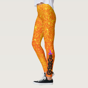 Witch Hat Pumpkin Leggings - Halloween Glitter