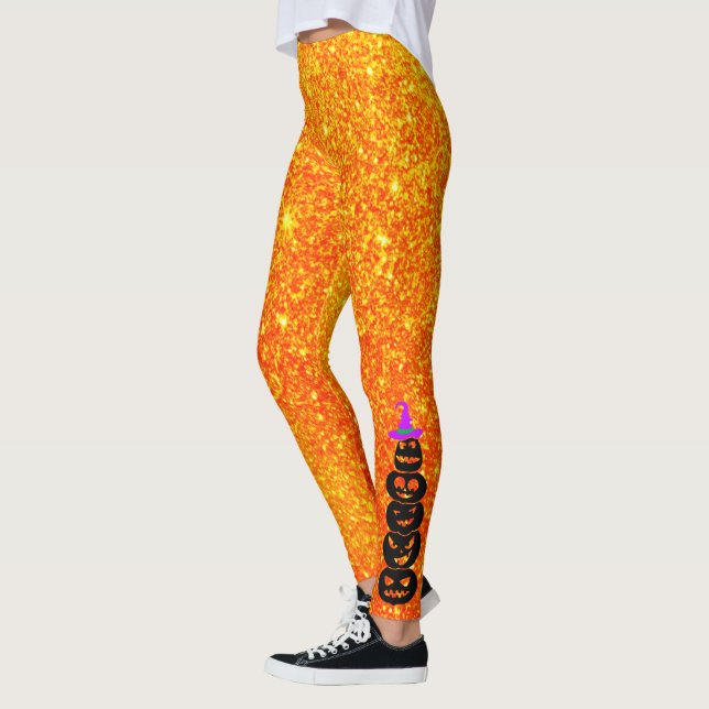Witch Hat Pumpkin Leggings - Halloween Glitter (Left)