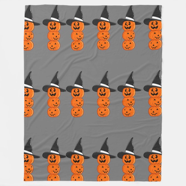 Witch Hat Pumpkin Pattern Fleece Blanket (Front)