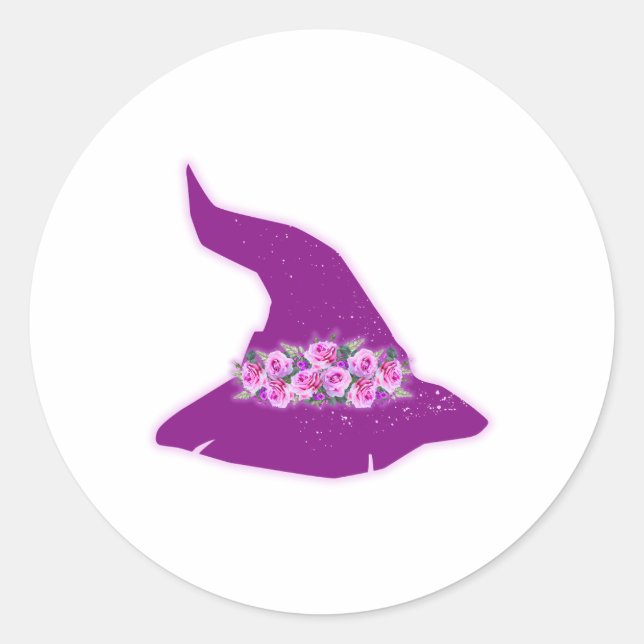 Witch Hat with Flowers Classic Round Sticker (Front)