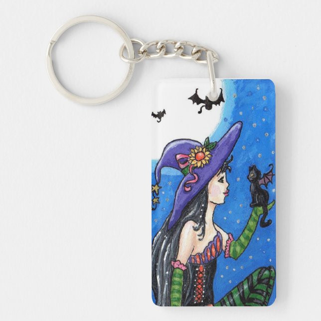 "Witch & Her Bat-Cats"  Key Chain (Front)