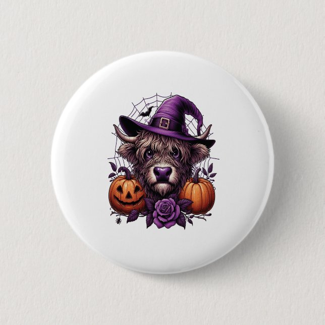 Witch Highland Halloween Cow 2 Inch Round Button (Front)