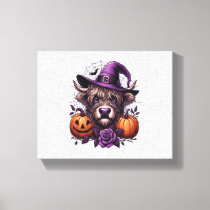 Witch Highland Halloween Cow Canvas Print