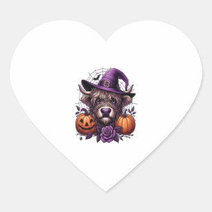 Witch Highland Halloween Cow Heart Sticker