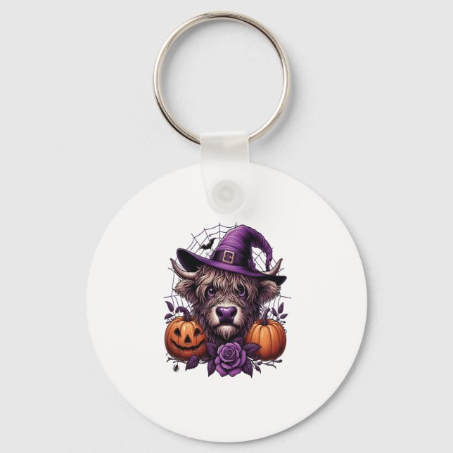 Witch Highland Halloween Cow Keychain (Front)