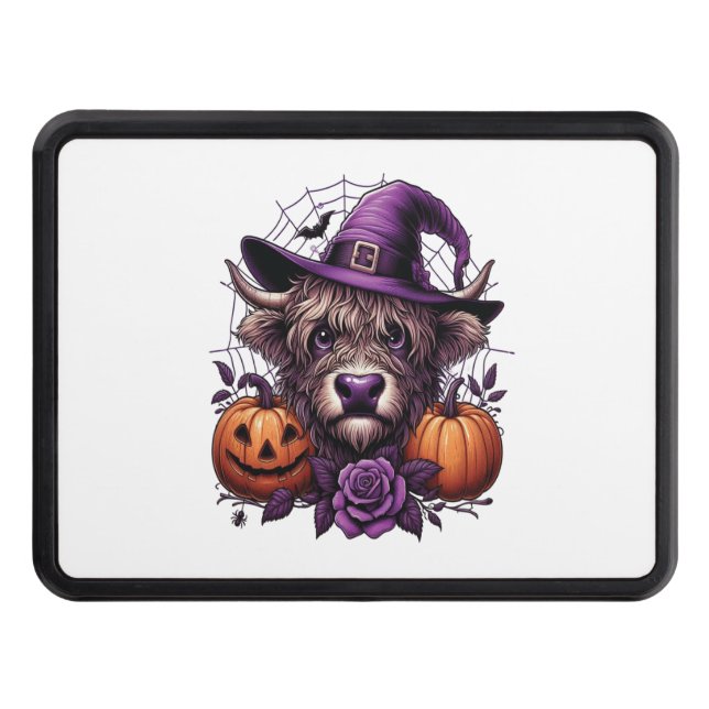 Witch Highland Halloween Cow Trailer Hitch Cover (Front)