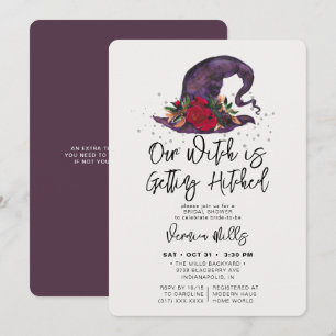 Witch Hitched Purple Halloween Bridal Shower Invit Invitation