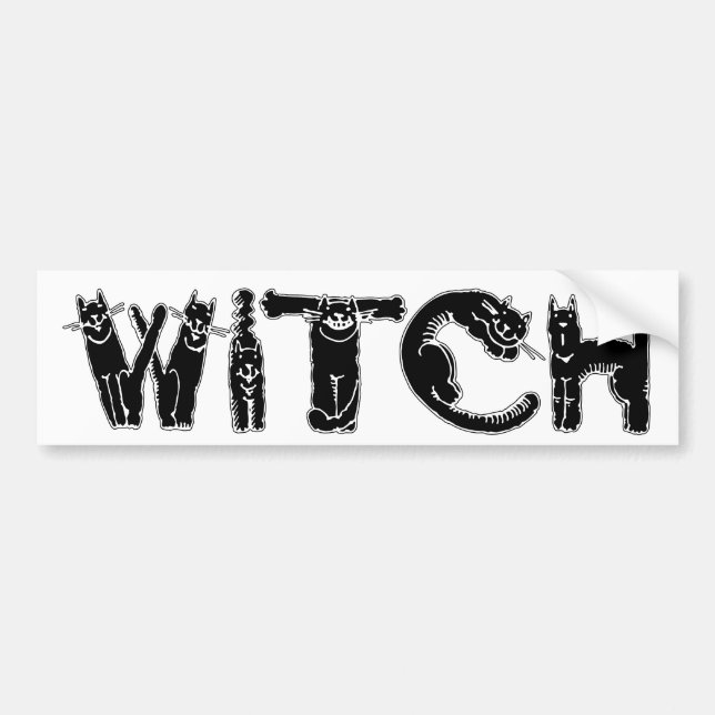 "Witch" in Black Cat Letters - Bumper Sticker (Front)