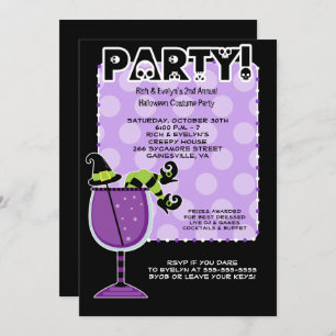 Witch in Cocktail Halloween Party 5x7 Invitation