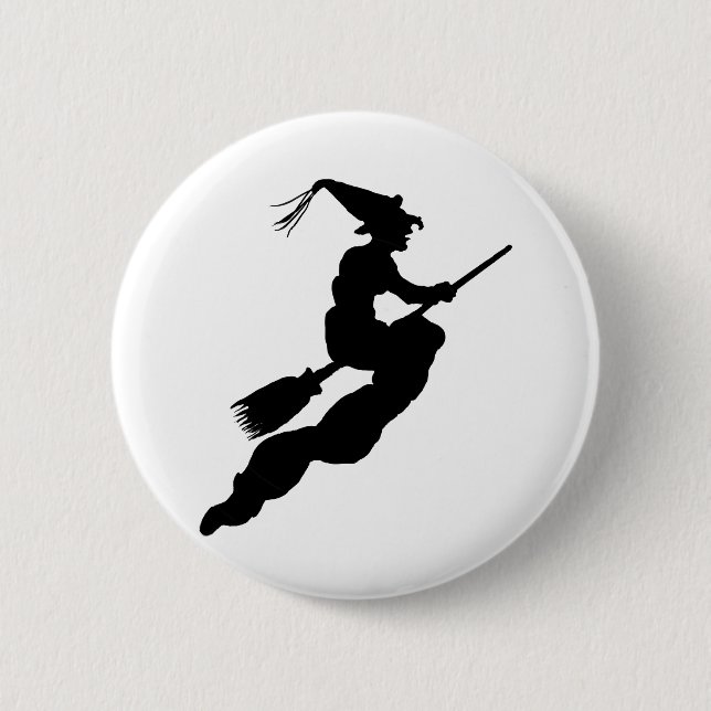 Witch in Flight on Broom Silhouette 2 Inch Round Button (Front)