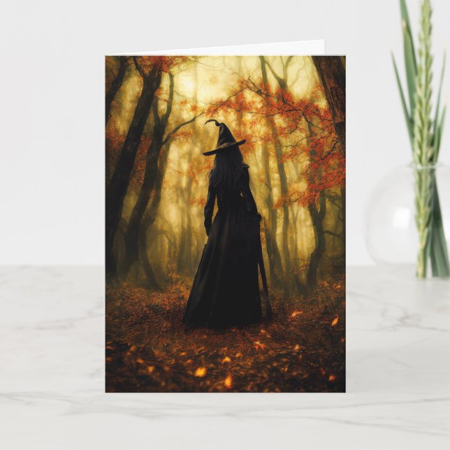 Witch In Forest Halloween Greeting Card (Front)