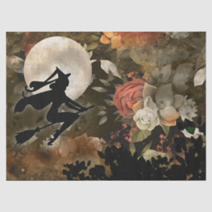 Witch in Halloween Moon Flowers Decoupage Tissue P Paper