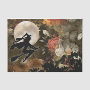 Witch in Halloween Moon Flowers Decoupage Tissue Paper