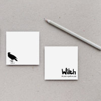 Witch in hand-lettered black ink saying