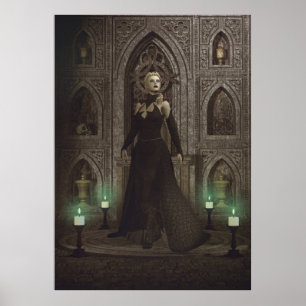 Witch in the castle prepares magic ritual poster