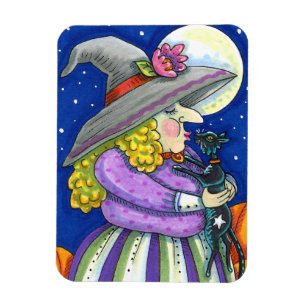 WITCH IS SMITTEN WITH KITTEN, BLACK CAT KISSES MAGNET