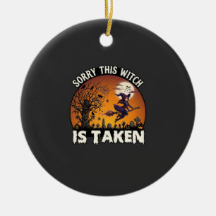 Witch Is Taken Broom Tree Graveyard Halloween_1 Ceramic Ornament