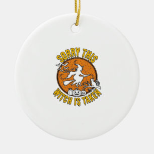 Witch Is Taken Halloween Pumpkins Cat_1 Ceramic Ornament