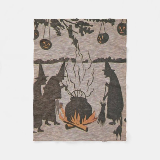 Witch Jack O' Lantern Cauldron Owl Fleece Blanket (Front)