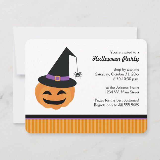 Witch Jack o Lantern Halloween Party Invitations (Front)