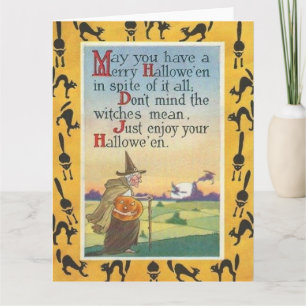 Witch Jack O' Lantern Pumpkin Black Cat Card