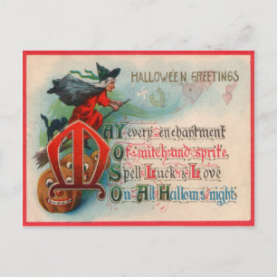 Witch Jack O Lantern Pumpkin Postcard