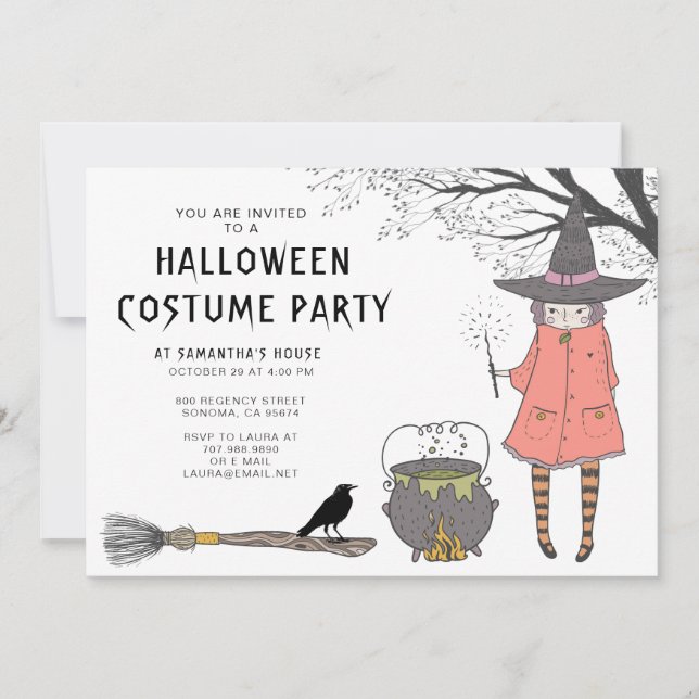 Witch Kid's Halloween Costume Party Invitation (Front)