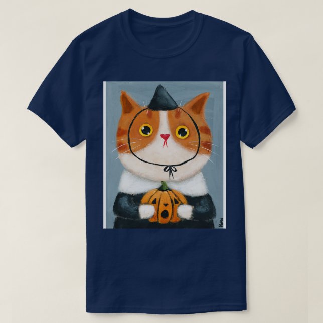 Witch Kitty and Pumpkin T-Shirt (Design Front)