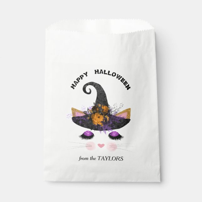Witch Kitty Faces Halloween Favour Bag (Front)