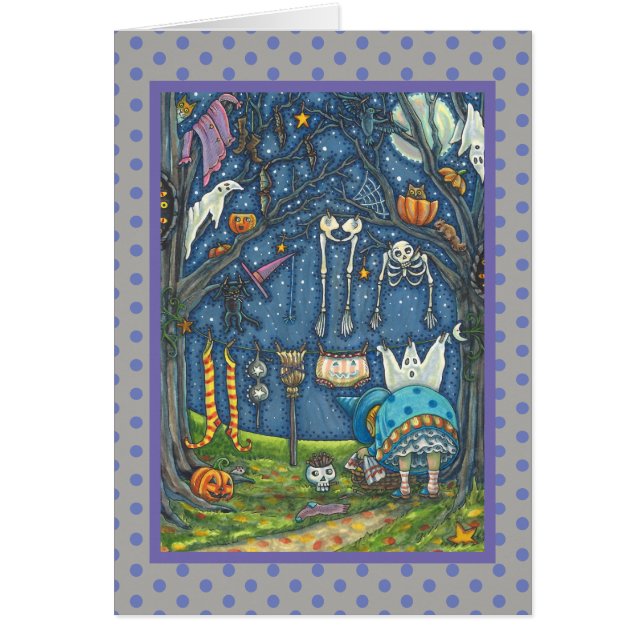 WITCH LAUNDRY DAY, SKELETONS GHOSTS GREETING CARD (Front)