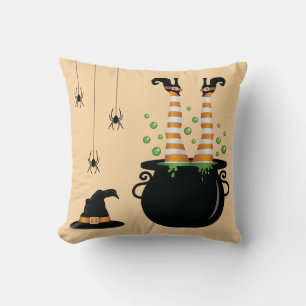 Witch Legs Coming Out Of A Cauldron Halloween Throw Pillow