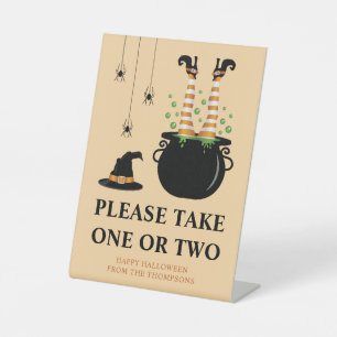Witch Legs In A Cauldron Halloween Candy Bowl Note Pedestal Sign