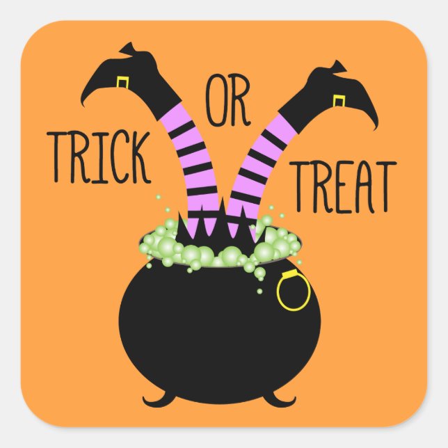 Witch Legs in Black Pot I Trick or Treat Square Sticker (Front)