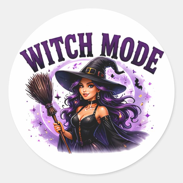 ✨ Witch Mode Activated Halloween Saying 🧙 Classic Round Sticker (Front)