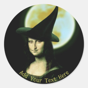 Witch Mona Lisa Halloween Full Moon Classic Round Sticker