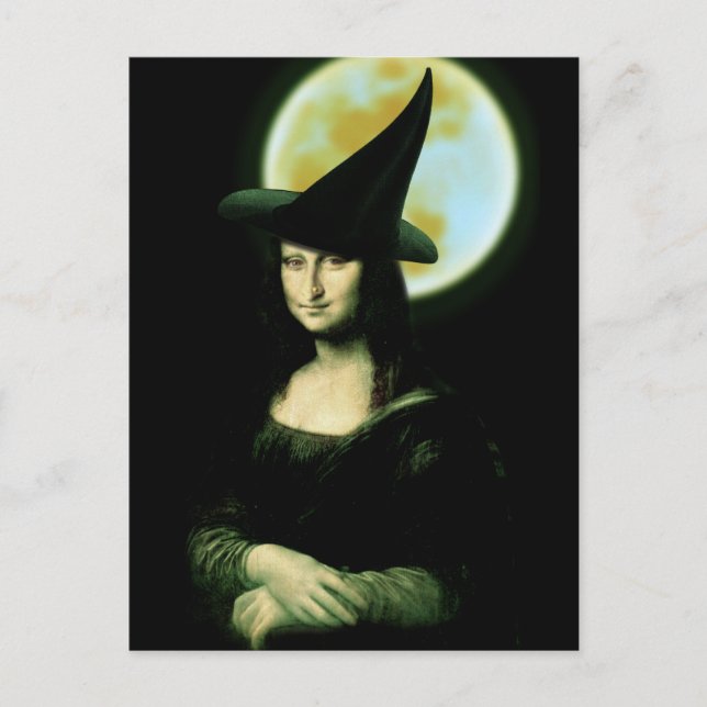 Witch Mona Lisa Halloween Full Moon Postcard (Front)
