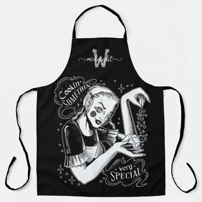 Witch Monogram Black All-Over Print Apron (Front)