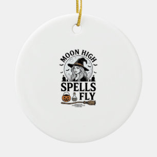 Witch Moon Shirt Vintage Engraving Halloween Tee_1 Ceramic Ornament