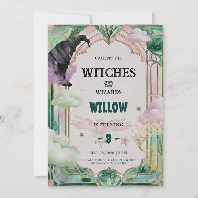 Witch Musical Birthday Invitation Magical Canva (Devant)