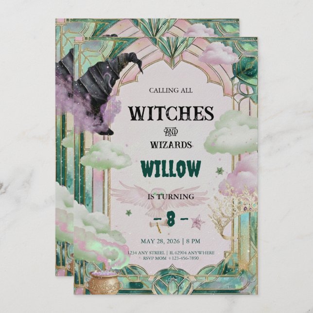 Witch Musical Birthday Invitation Magical Canva (Devant / Derrière)