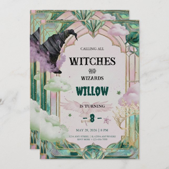 Witch Musical Birthday Invitation Magical Canva (Devant / Derrière)