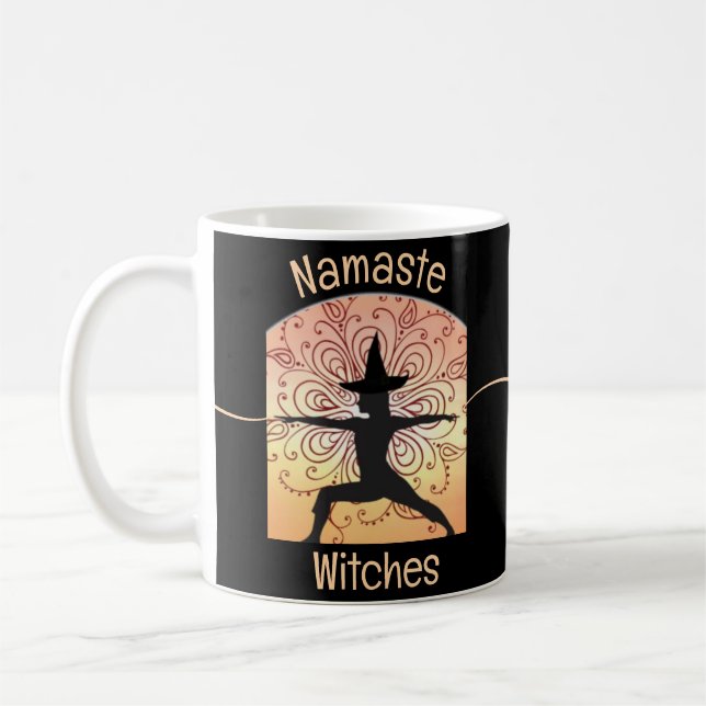 Witch Namaste Witches Halloween Yoga Orange Black  Coffee Mug (Left)