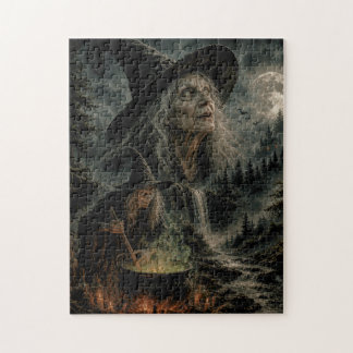 Witch Night Cauldron | Haunted Moon, Bats, Forest Jigsaw Puzzle