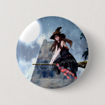 Witch on a Broom (Button)