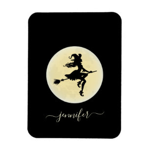 Witch on a broom personalized magnet